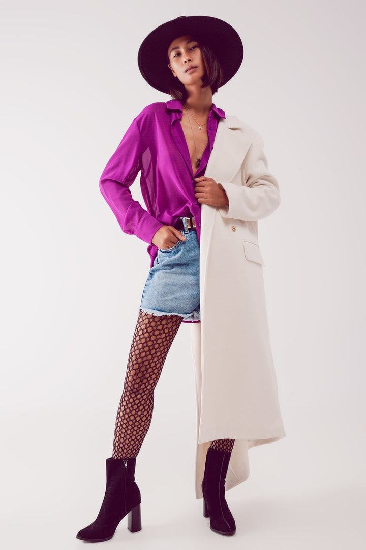 Elegant Purple Chiffon Blouse with Wide Collar