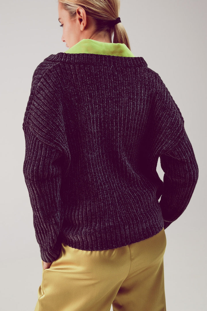 Dark Grey Knitted Chenille Jumper