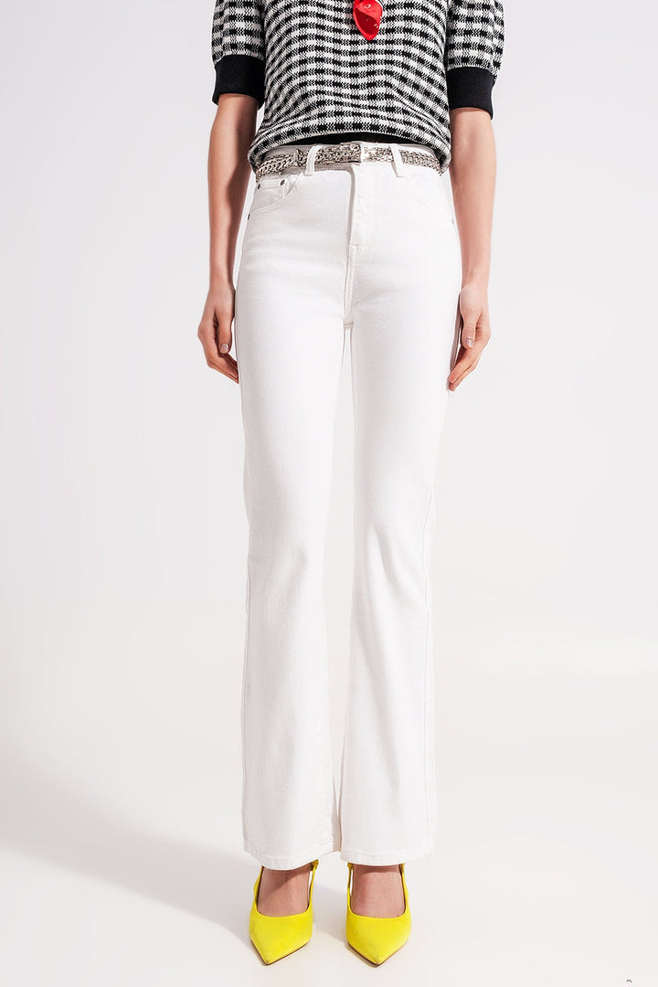 White Stretch Denim Flared Jeans