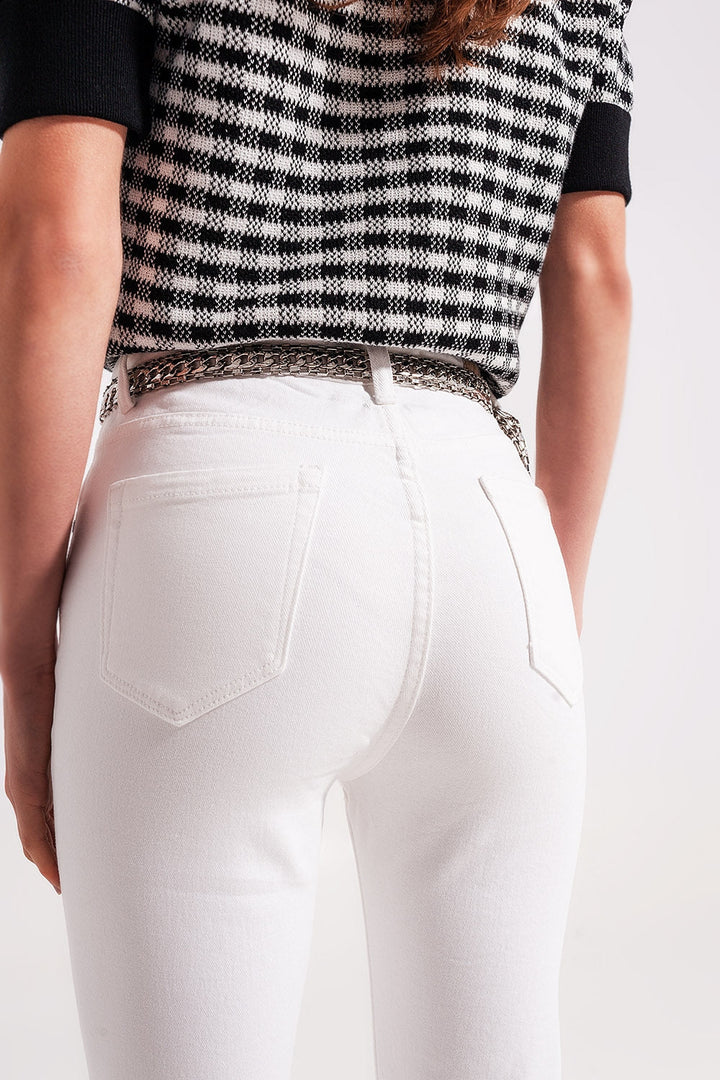 White Stretch Denim Flared Jeans