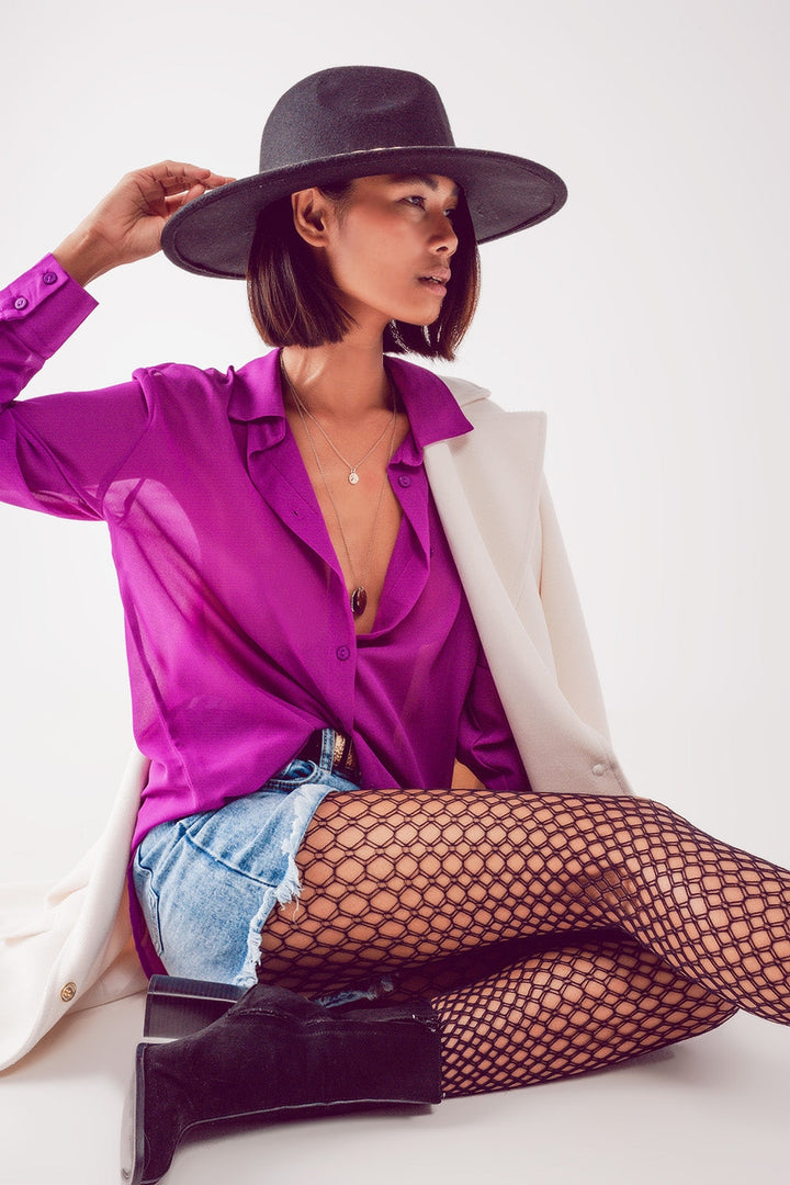 Elegant Purple Chiffon Blouse with Wide Collar