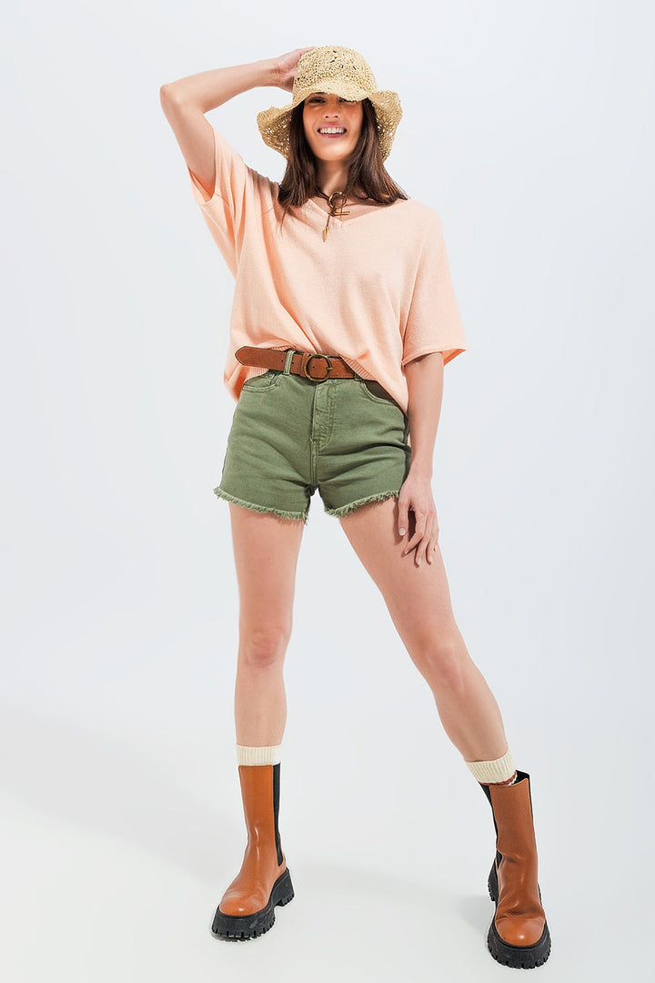 Short Sleeve Jumper in v Neck in Pink