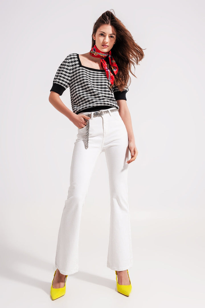 White Stretch Denim Flared Jeans