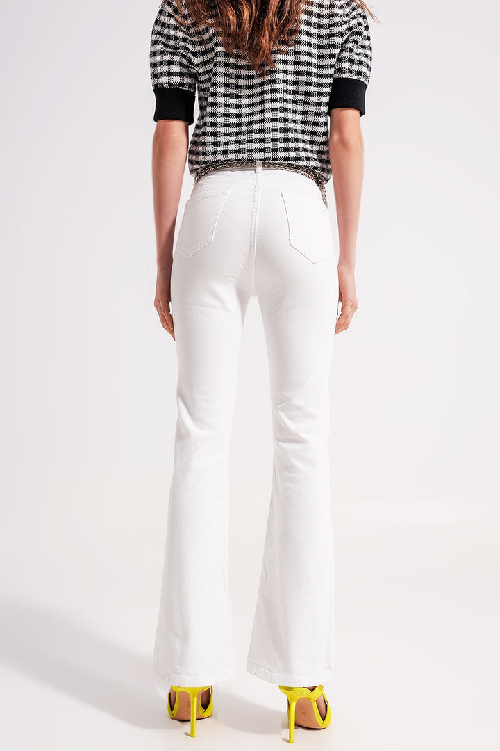 White Stretch Denim Flared Jeans