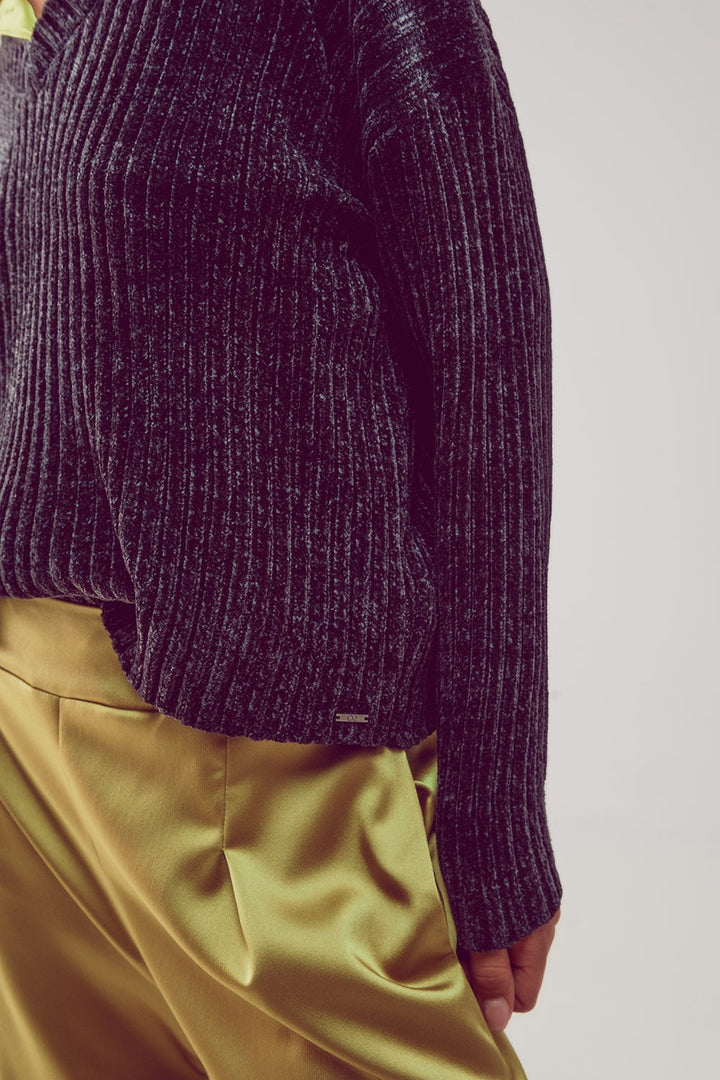 Dark Grey Knitted Chenille Jumper