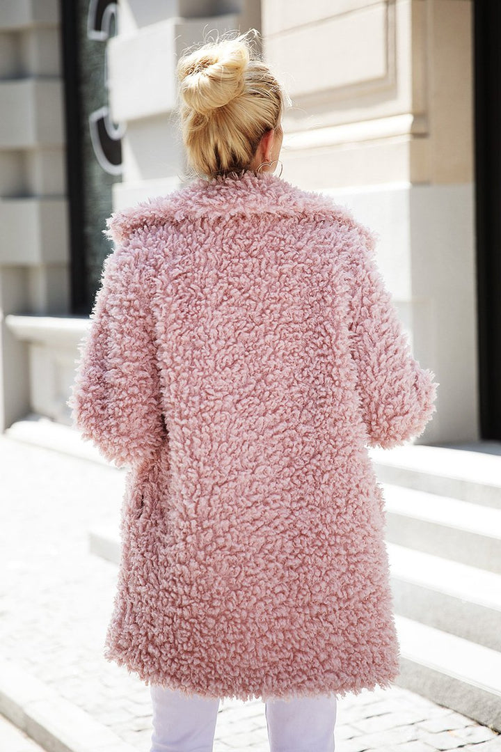Luxurious Faux Fur Long Coat with Button Detail