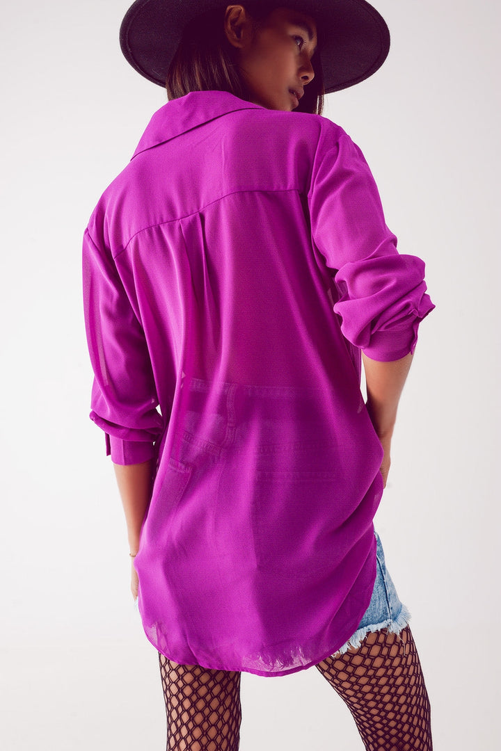 Elegant Purple Chiffon Blouse with Wide Collar