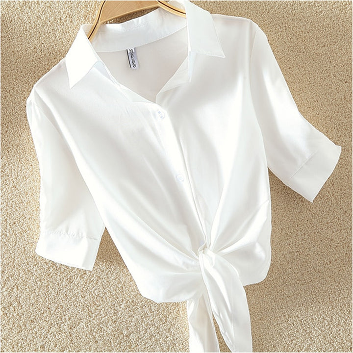 Pure Comfort White Cotton Summer Blouse - Loose Fit, Short Sleeves