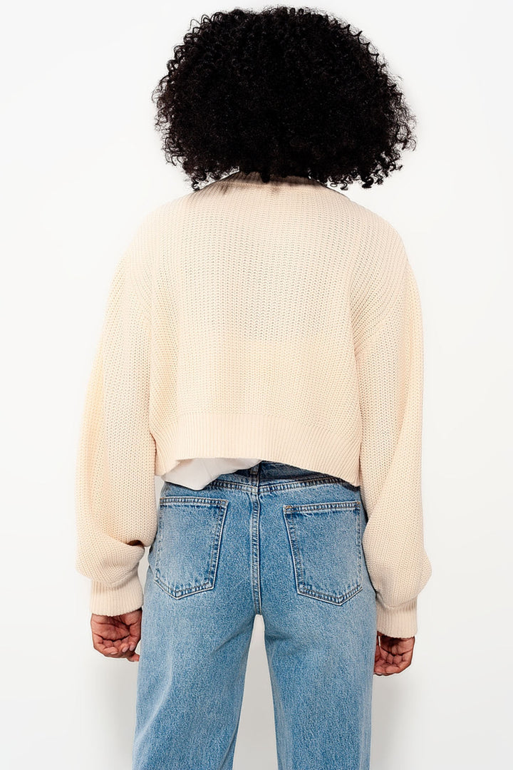 Cream Diamond Button Detail Cardigan with Long Sleeves