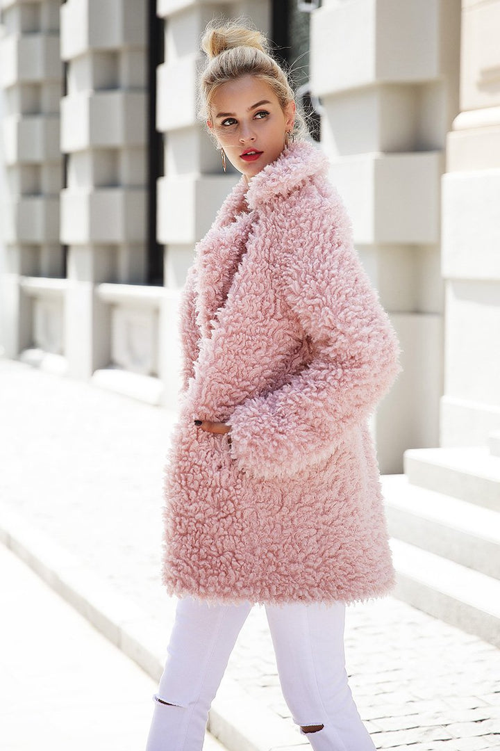 Luxurious Faux Fur Long Coat with Button Detail