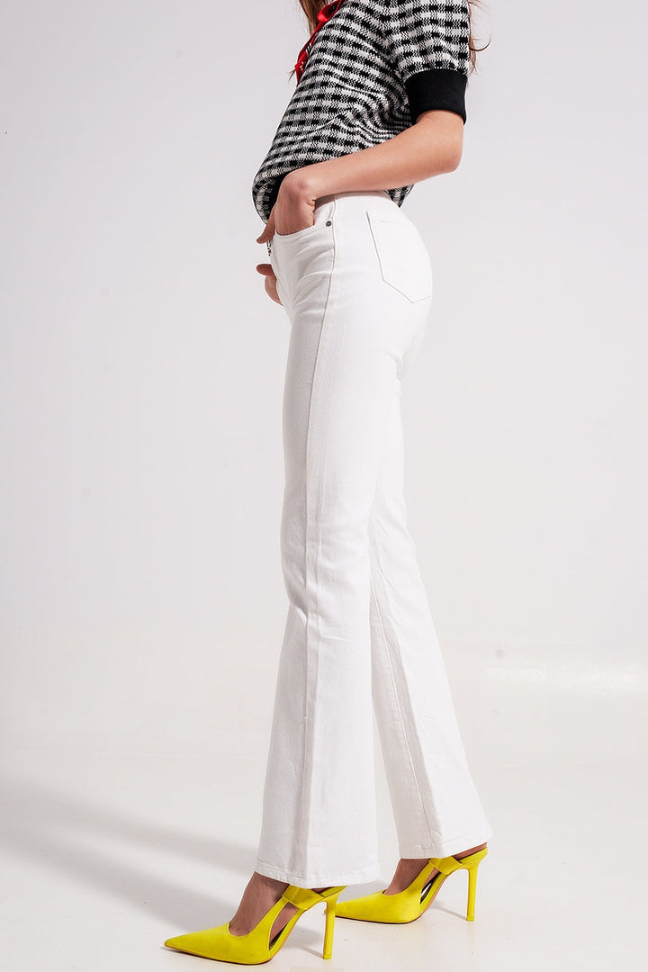 White Stretch Denim Flared Jeans