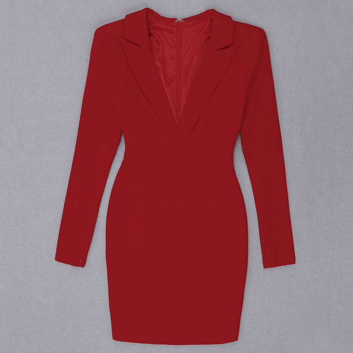 Neck Blazer Dress Slit Sleeves Office Elegant Lady Mini Dress