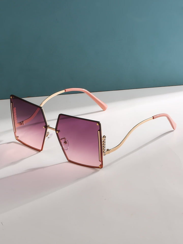 Rhinestone-Embellished Square Frame Sunglasses