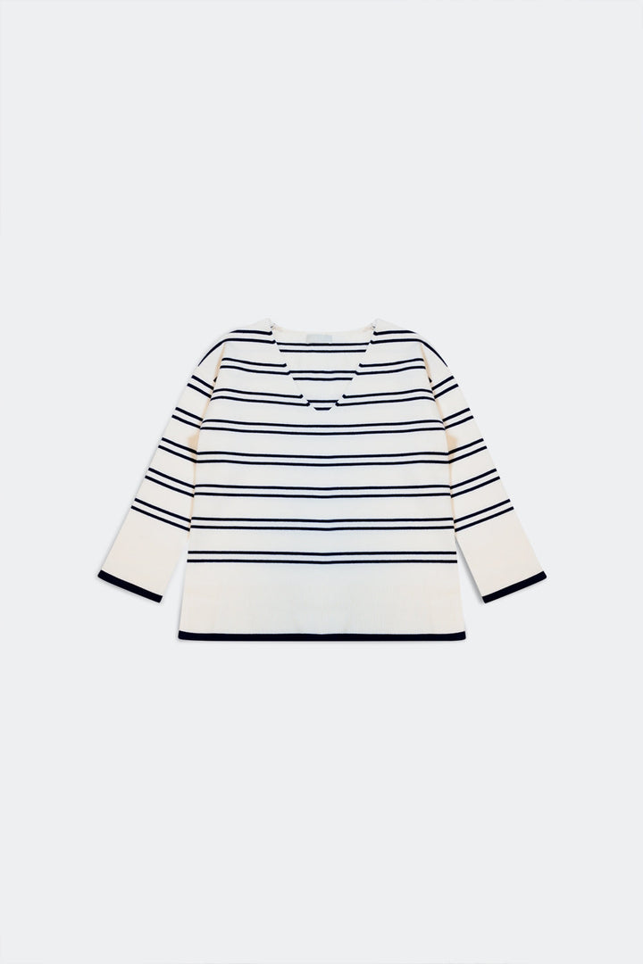 Sweater in White With Navy Stripe