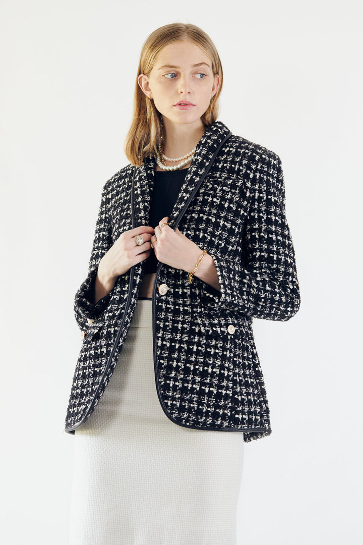 Power Woman- Black & White Tweed Checkers Jacket