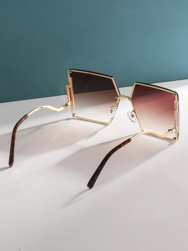 Rhinestone-Embellished Square Frame Sunglasses