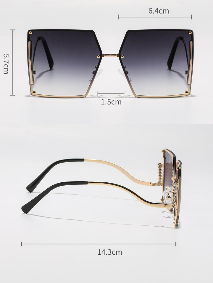 Rhinestone-Embellished Square Frame Sunglasses