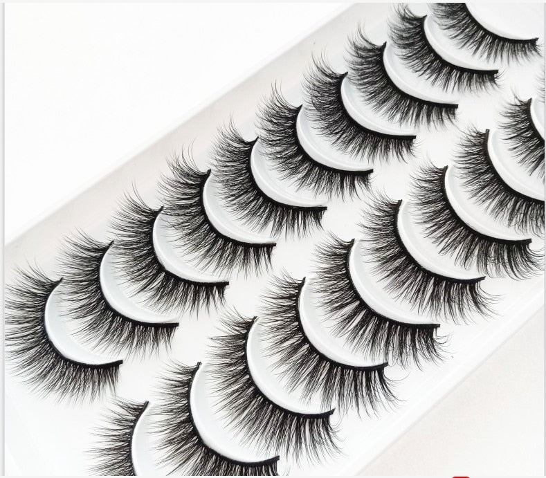 Natural Glam 3D Mink False Eyelashes - Set of 10 Pairs for Stunning Eye Makeup