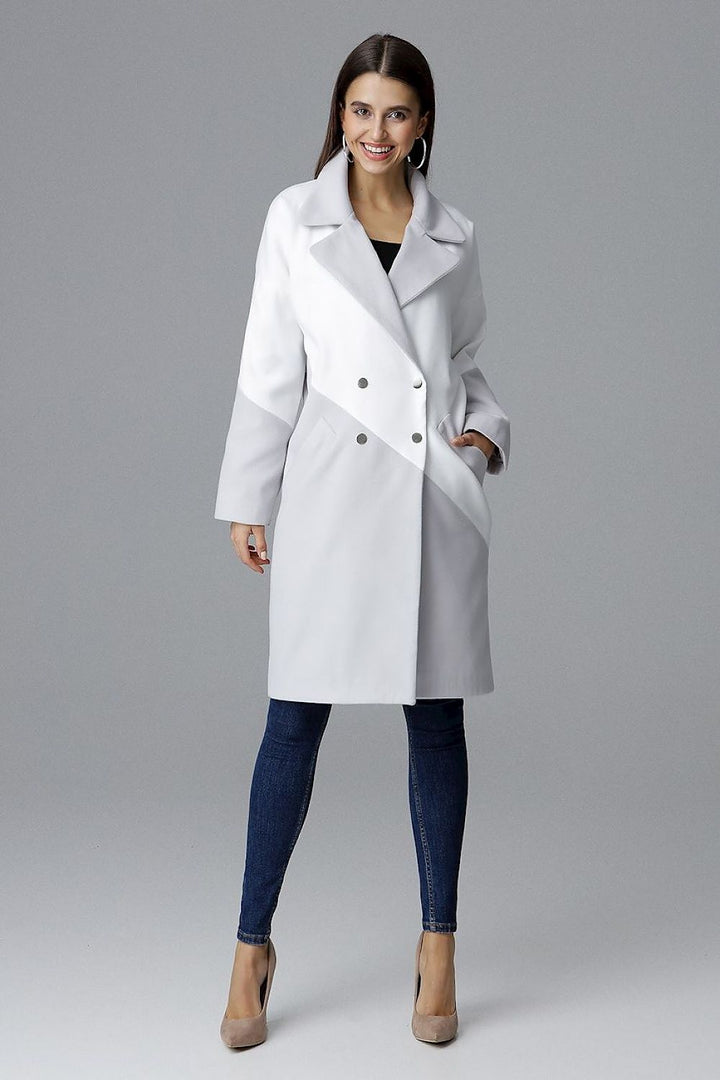 Chic Two-Tone Coat with Silver Snap Fasteners