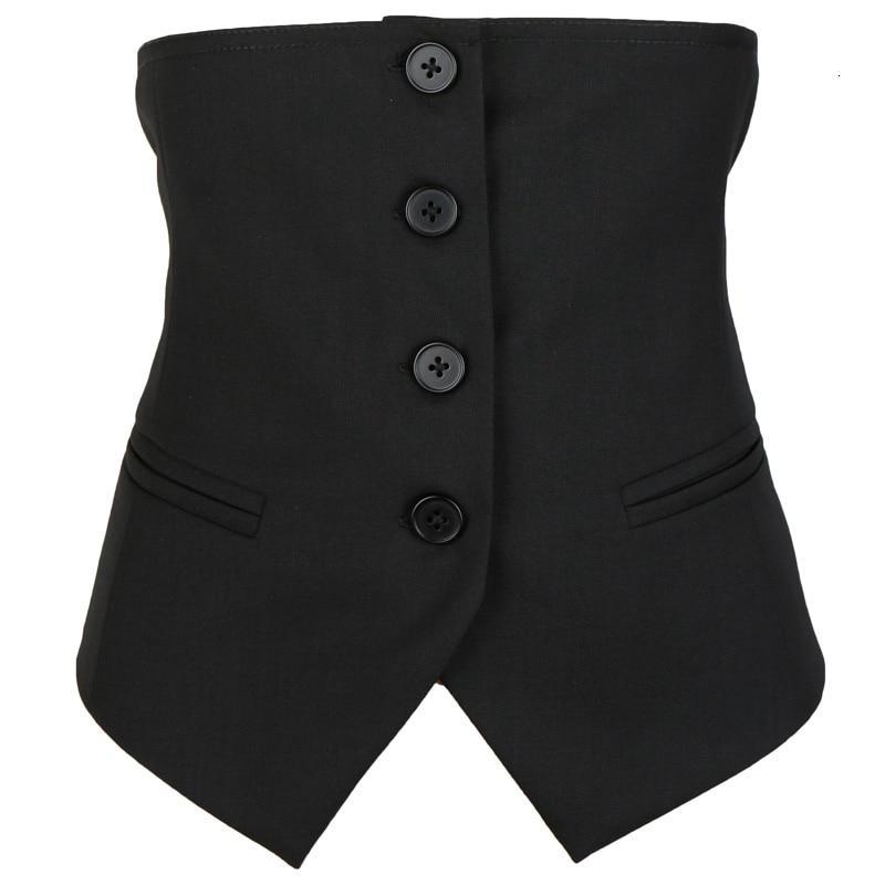 AKINO Black Cotton Streetwear Vest with Buttoned Waist and Zip Closure