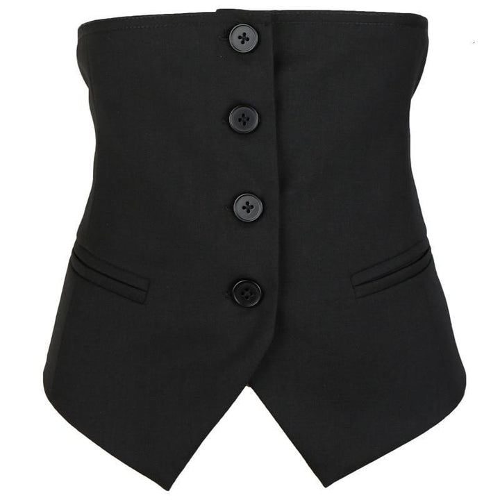 AKINO Black Cotton Streetwear Vest with Buttoned Waist and Zip Closure