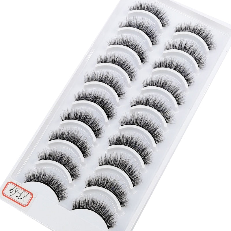Natural Glam 3D Mink False Eyelashes - Set of 10 Pairs for Stunning Eye Makeup