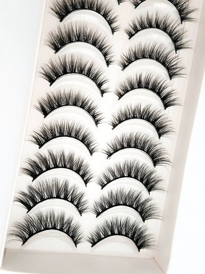 Natural Glam 3D Mink False Eyelashes - Set of 10 Pairs for Stunning Eye Makeup