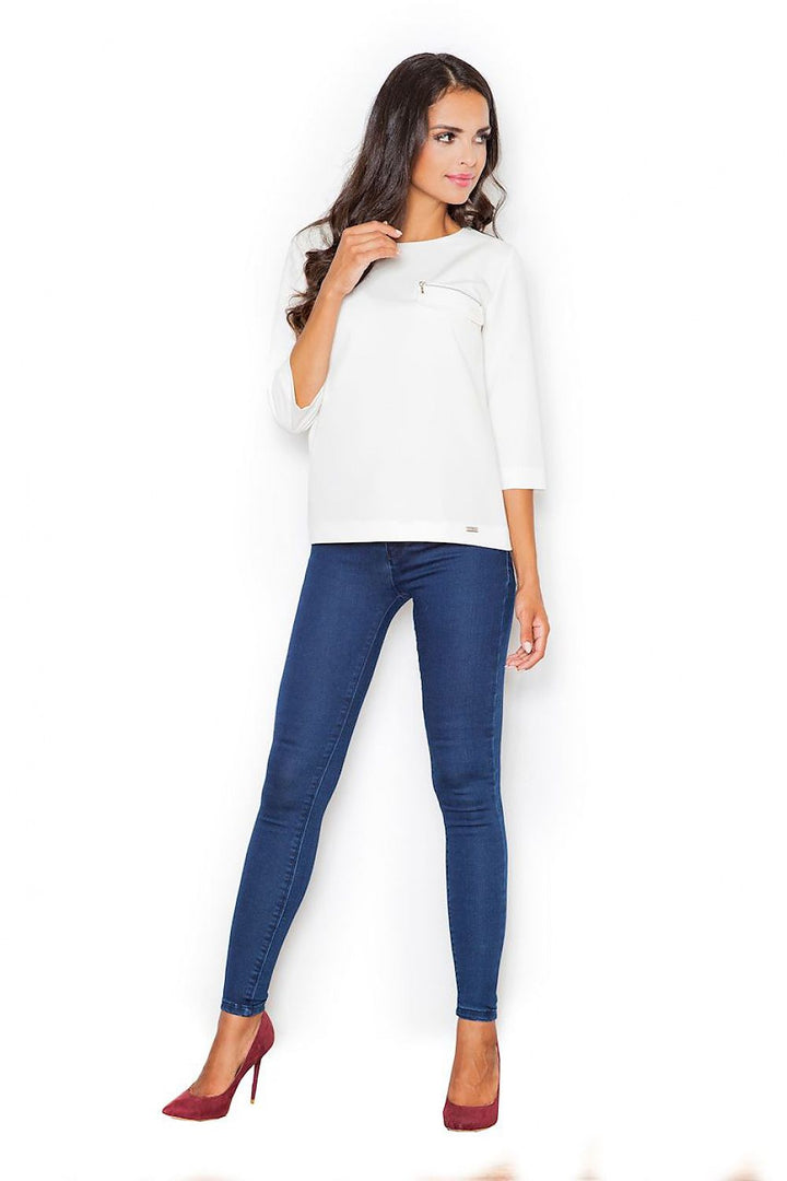 Boat Neck Blouse with Zipper Pocket