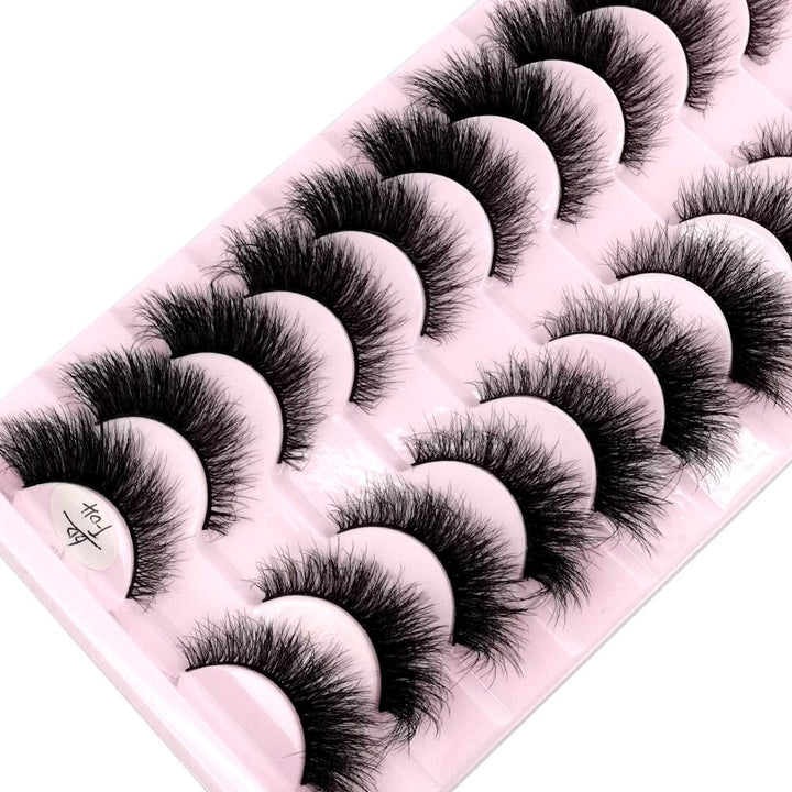 Natural Glam 3D Mink False Eyelashes - Set of 10 Pairs for Stunning Eye Makeup