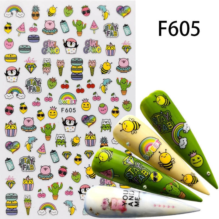 Nail Art Decal - Abstract Geometric, Animal, Panda, Leaf, and Flower Designs