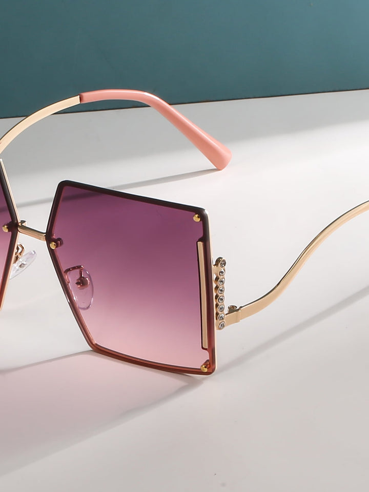 Rhinestone-Embellished Square Frame Sunglasses