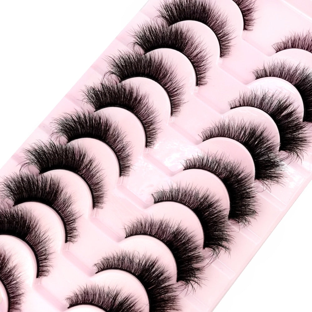 Natural Glam 3D Mink False Eyelashes - Set of 10 Pairs for Stunning Eye Makeup