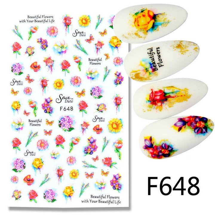 Nail Art Decal - Abstract Geometric, Animal, Panda, Leaf, and Flower Designs