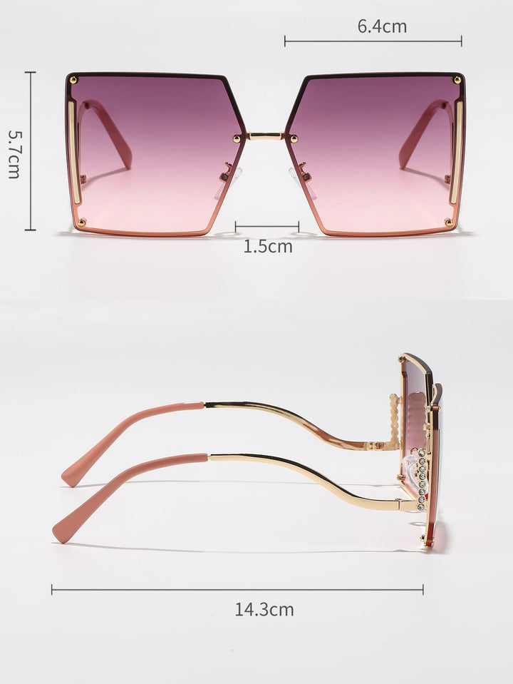 Rhinestone-Embellished Square Frame Sunglasses