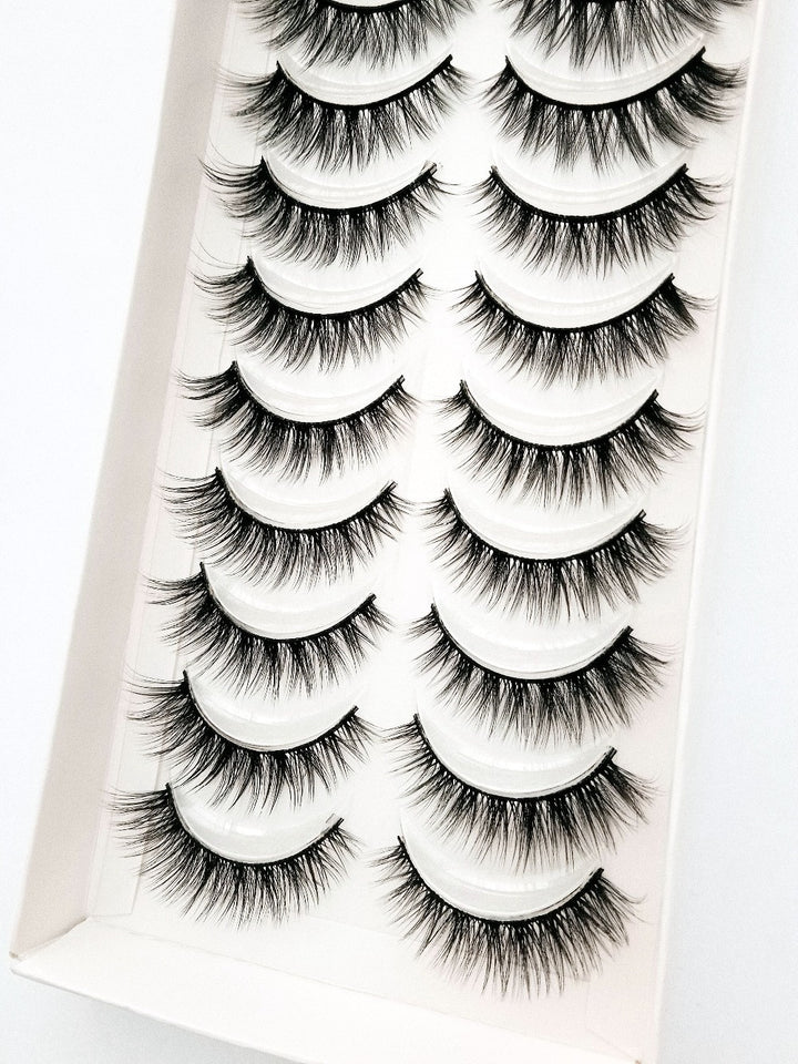 Natural Glam 3D Mink False Eyelashes - Set of 10 Pairs for Stunning Eye Makeup