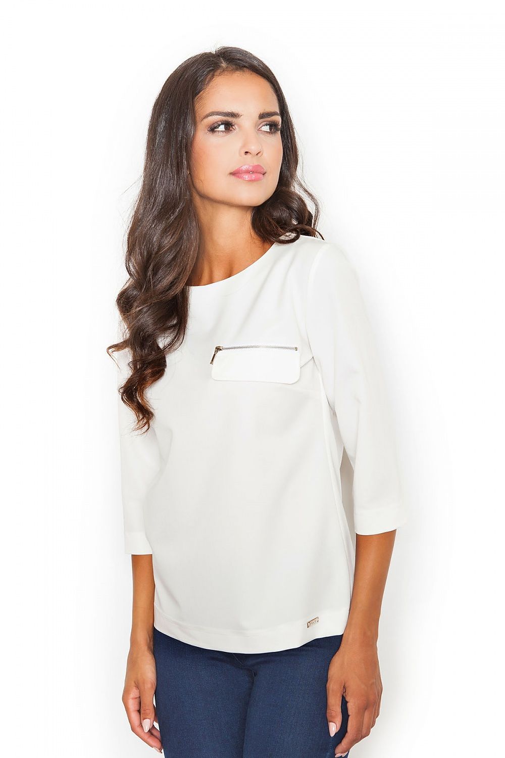 Boat Neck Blouse with Zipper Pocket