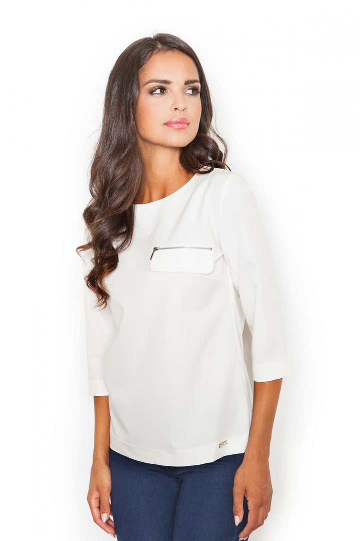 Boat Neck Blouse with Zipper Pocket