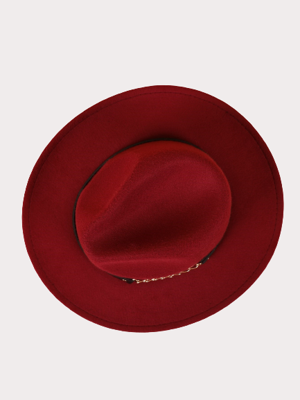 Let's Link Up Belted Chain Fedora Hat (Burgundy)
