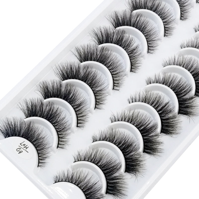 Natural Glam 3D Mink False Eyelashes - Set of 10 Pairs for Stunning Eye Makeup