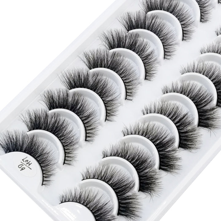 Natural Glam 3D Mink False Eyelashes - Set of 10 Pairs for Stunning Eye Makeup