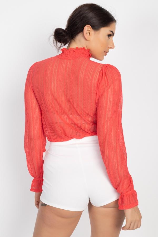 Sheer Gracefully Ruffle Top (Coral)