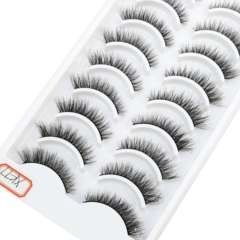 Natural Glam 3D Mink False Eyelashes - Set of 10 Pairs for Stunning Eye Makeup