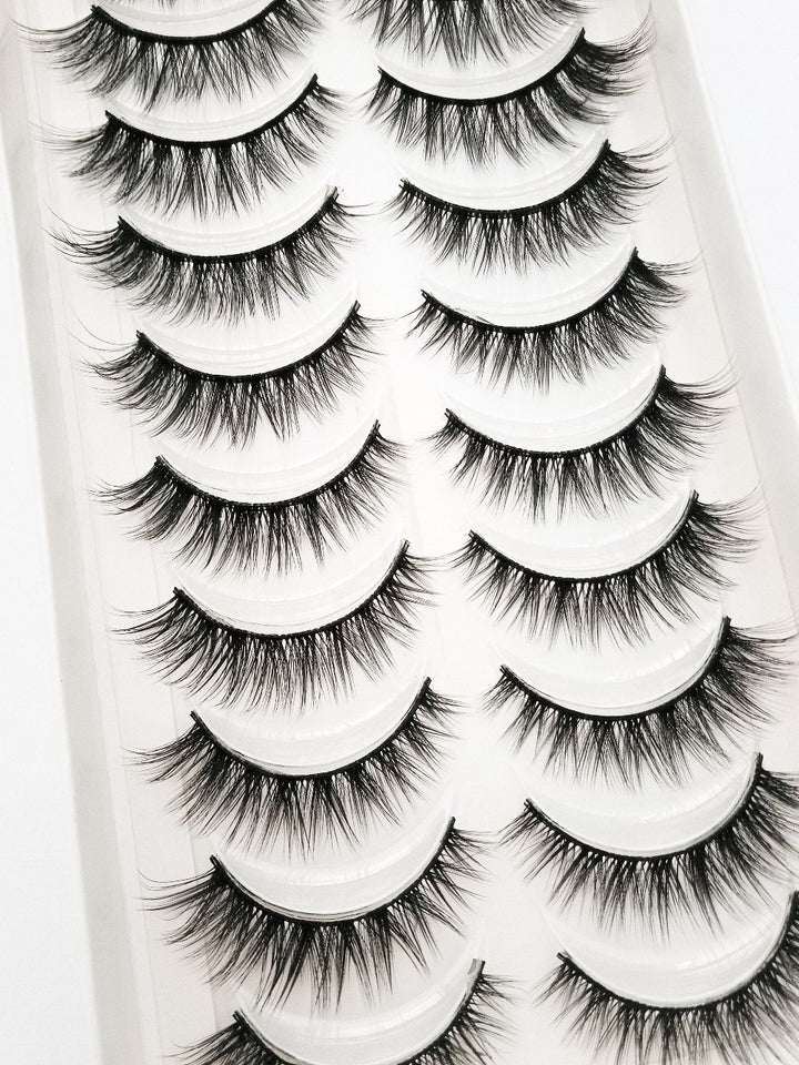 Natural Glam 3D Mink False Eyelashes - Set of 10 Pairs for Stunning Eye Makeup