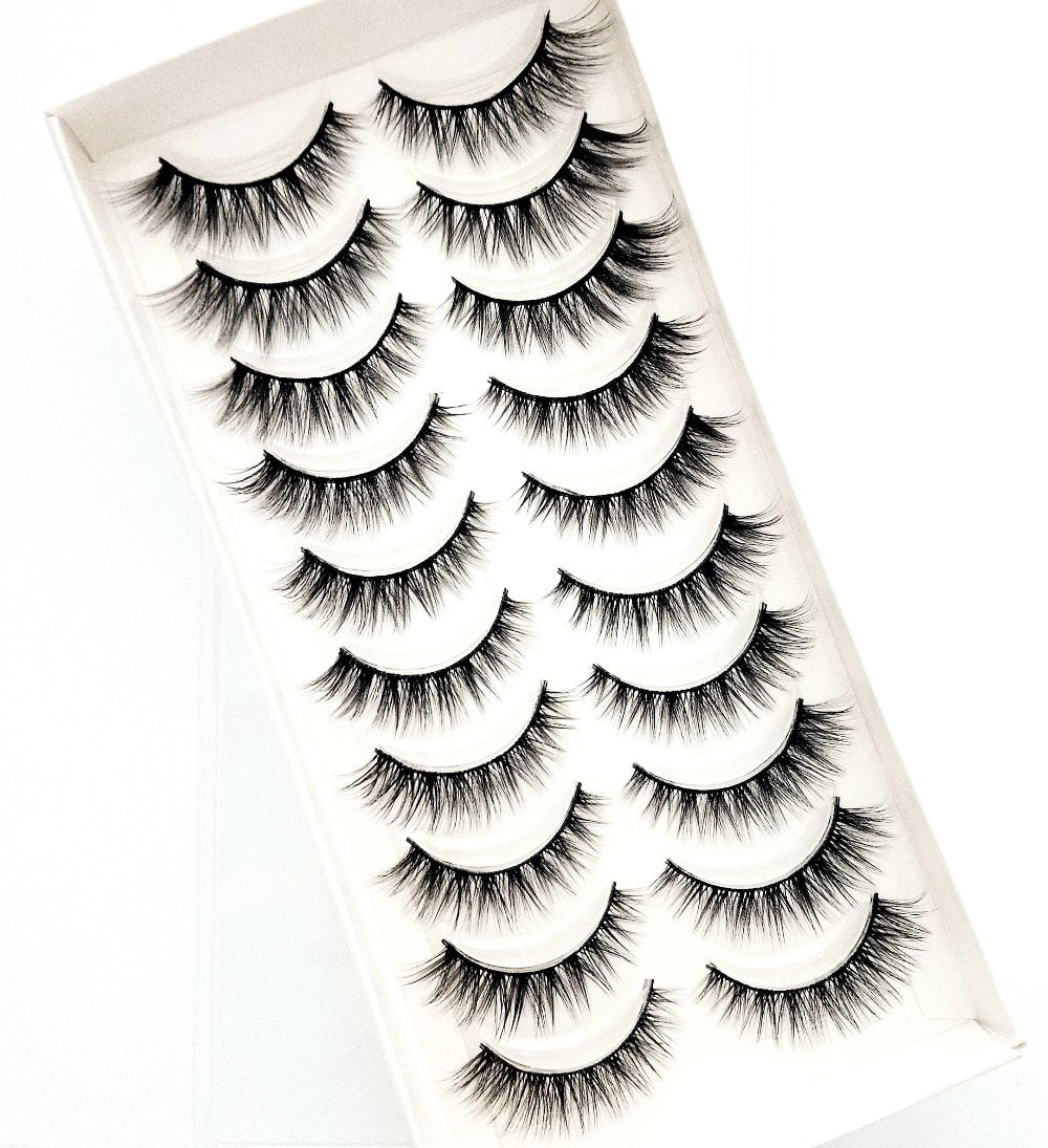 Natural Glam 3D Mink False Eyelashes - Set of 10 Pairs for Stunning Eye Makeup