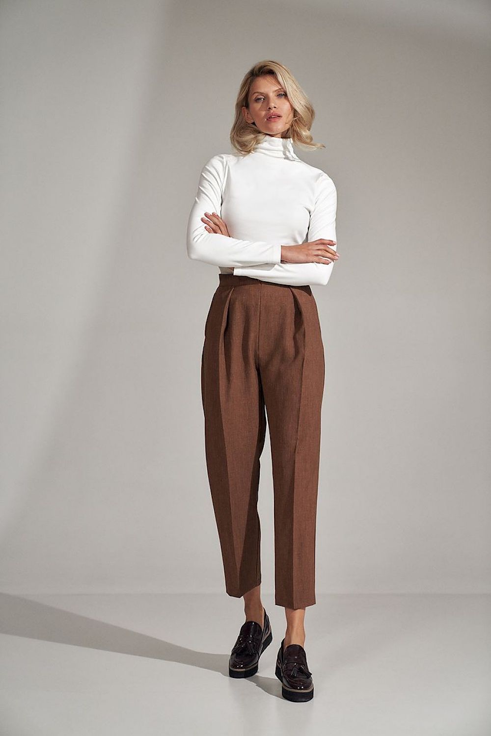 Classic Ecru Turtleneck Blouse with Long Sleeves