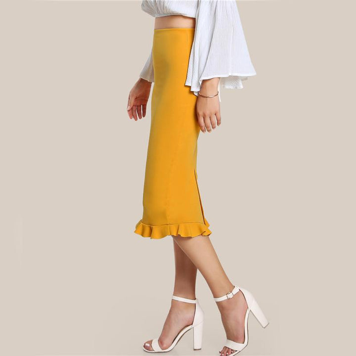 Split Ruffle Pencil Skirt