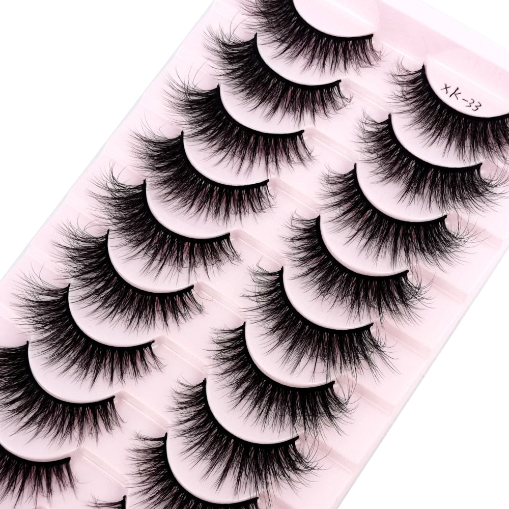 Natural Glam 3D Mink False Eyelashes - Set of 10 Pairs for Stunning Eye Makeup