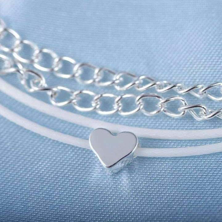 BOHEMIAN SILVER HEART MULTI CHAIN ANKLET ANKLE BRACELET