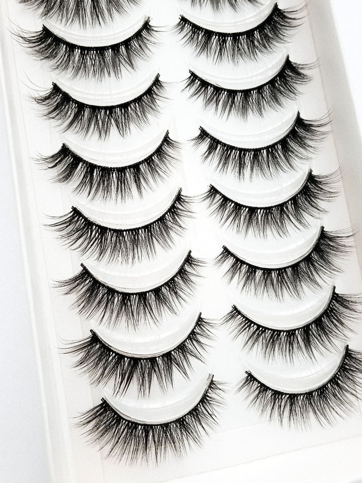 Natural Glam 3D Mink False Eyelashes - Set of 10 Pairs for Stunning Eye Makeup