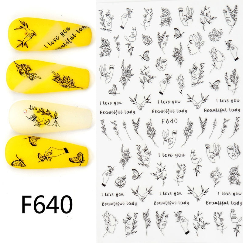 Nail Art Decal - Abstract Geometric, Animal, Panda, Leaf, and Flower Designs